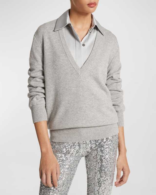 Cashmere Push-Sleeve Knit Sweater